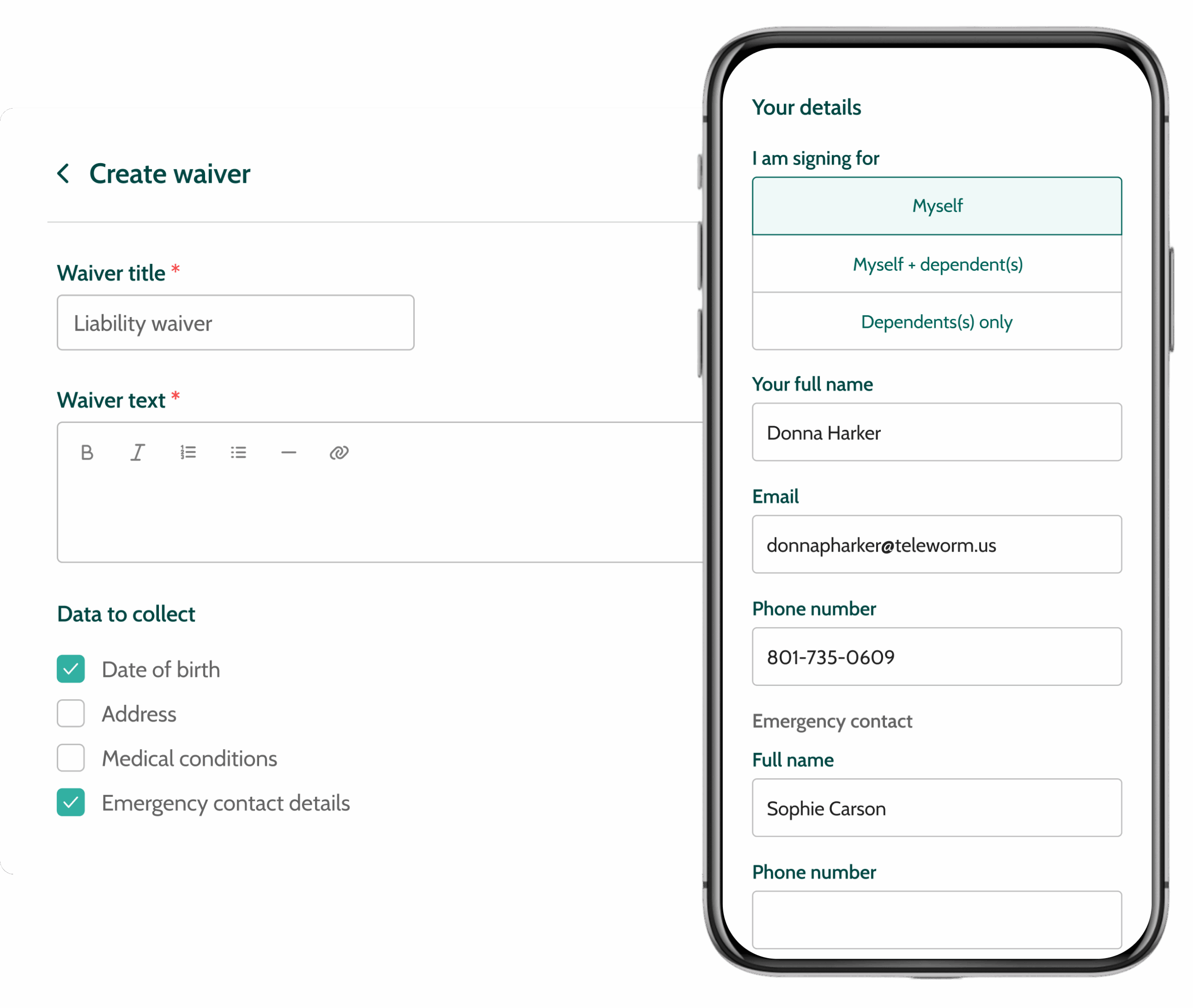 Customising waivers forms on Beyonk's booking app